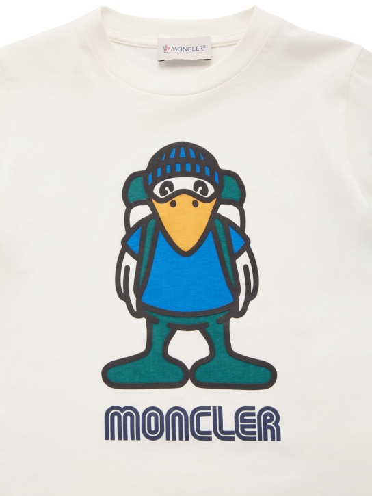 Moncler: T-Shirt aus Baumwolljersey mit Streifen - Natural - kids-boys_1 | Luisa Via Roma