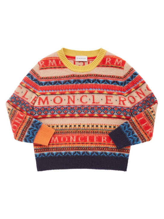 Moncler: Pull-over en maille de laine cardée - Multicolore - kids-boys_0 | Luisa Via Roma