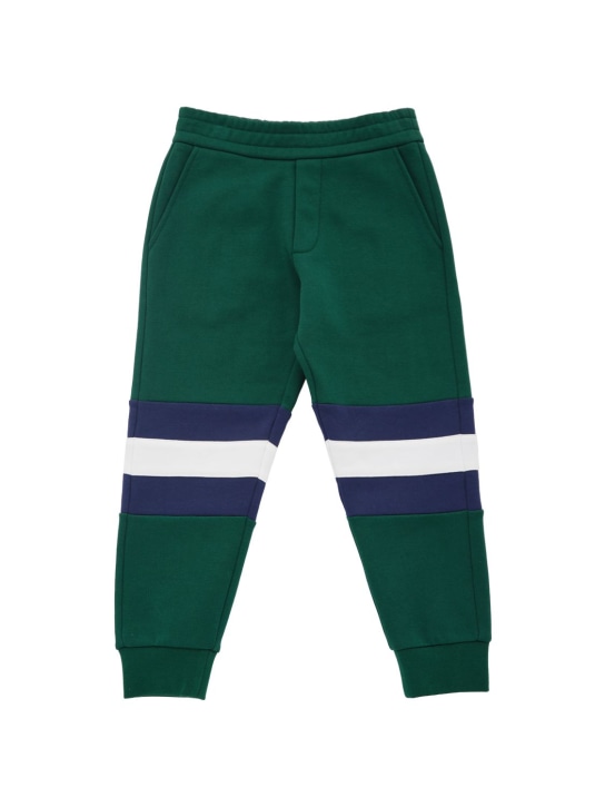 Moncler: Brushed cotton sweatpants - Dark Green - kids-boys_0 | Luisa Via Roma