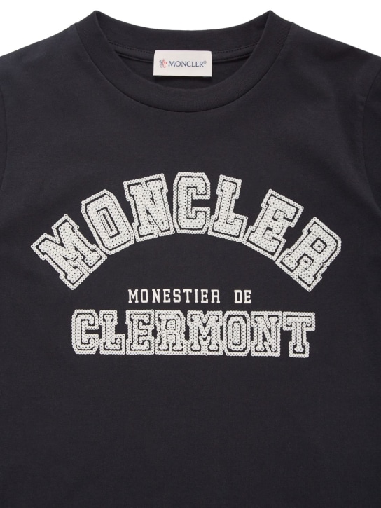 Moncler: T-shirt en jersey de coton à manches longues - Noir - kids-boys_1 | Luisa Via Roma