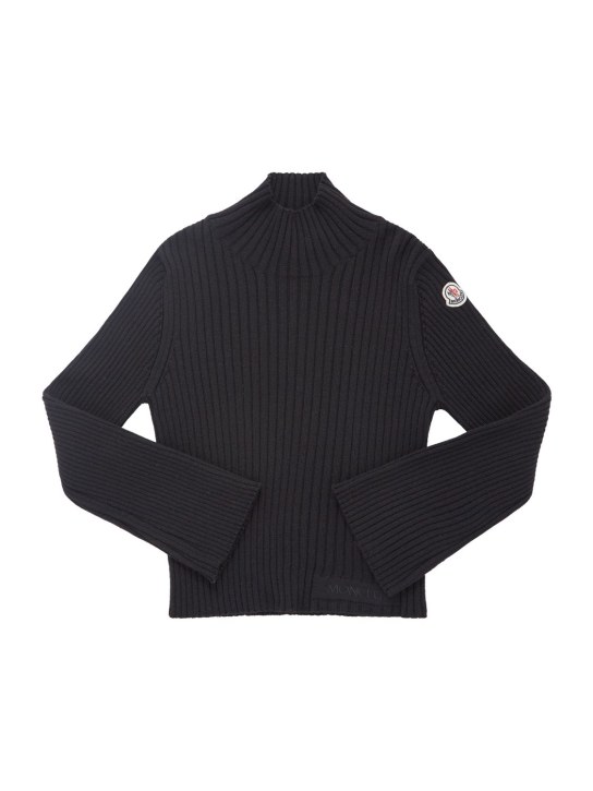 Moncler: Wool blend turtleneck sweater - Siyah - kids-girls_0 | Luisa Via Roma