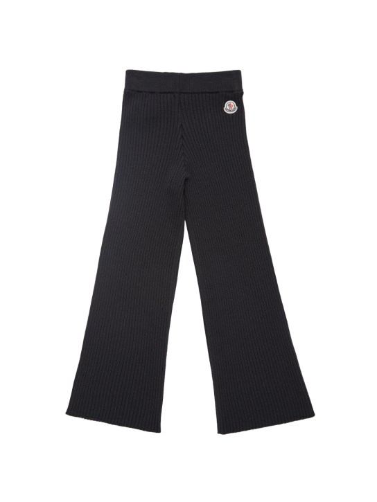 Moncler: Pantalon en maille de laine mélangée - Noir - kids-girls_0 | Luisa Via Roma