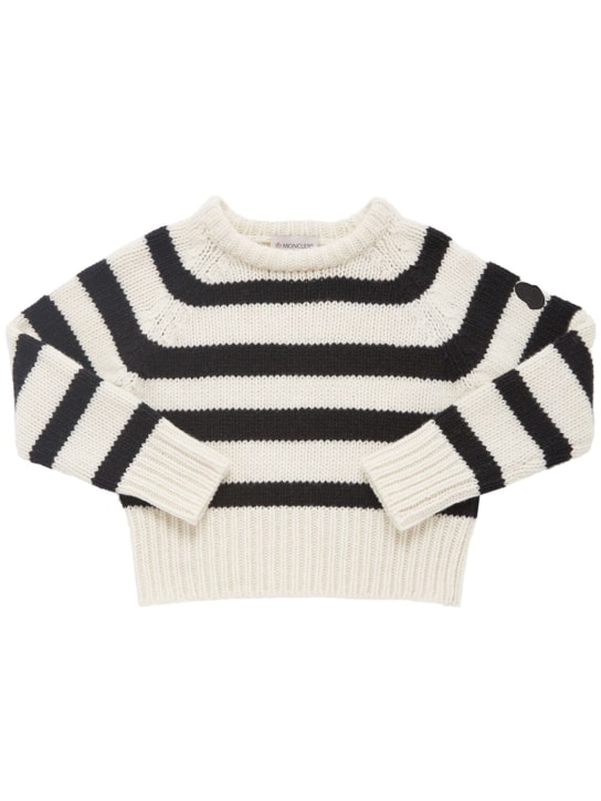 Moncler: Carded wool sweater - Beyaz/Siyah - kids-girls_0 | Luisa Via Roma
