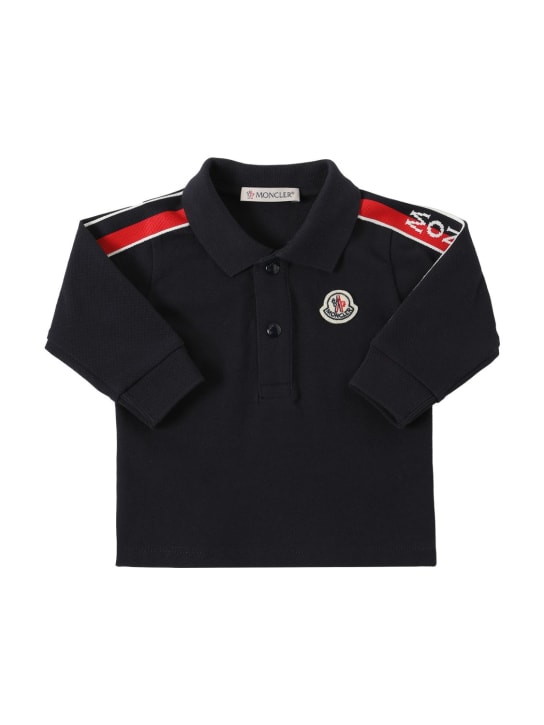 Moncler: Stretch cotton piquet polo shirt - Navy - kids-boys_0 | Luisa Via Roma