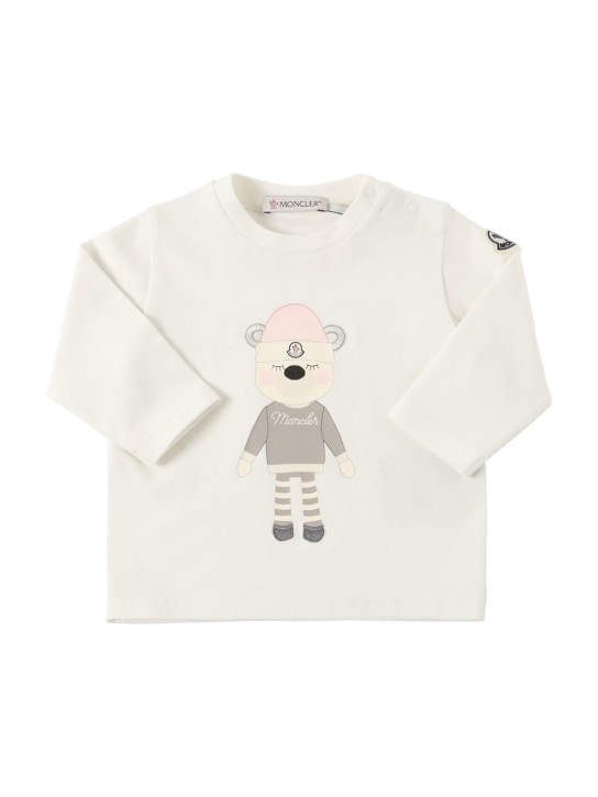 Moncler: T-shirt in cotone stretch - Natural - kids-girls_0 | Luisa Via Roma