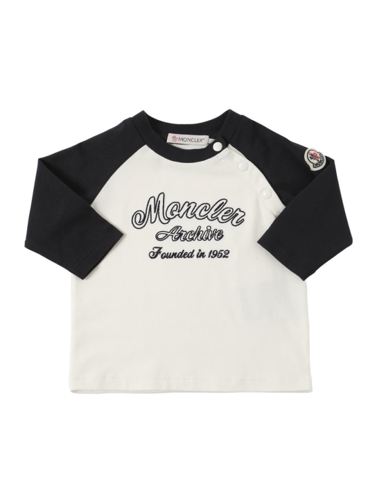 Moncler: T-shirt en coton stretch à manches longues - Natural - kids-boys_0 | Luisa Via Roma