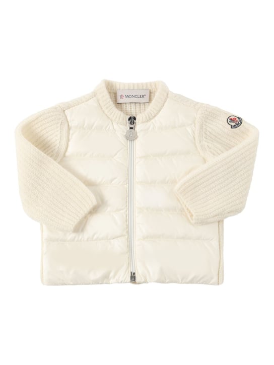 Moncler: Wool tricot & nylon down jacket - Natural - kids-girls_0 | Luisa Via Roma