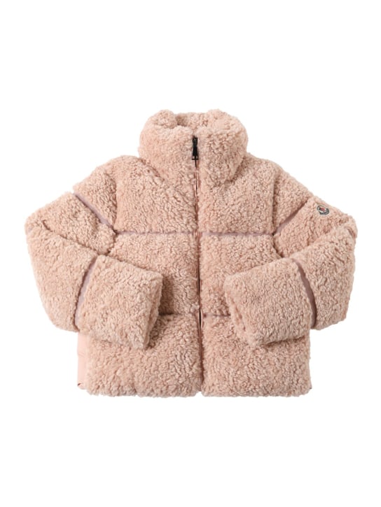 Moncler: Segura teddy fleece down jacket - Pembe - kids-girls_0 | Luisa Via Roma