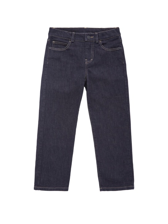 Moncler: Jeans de denim de algodón stretch - Azul Marino - kids-boys_0 | Luisa Via Roma