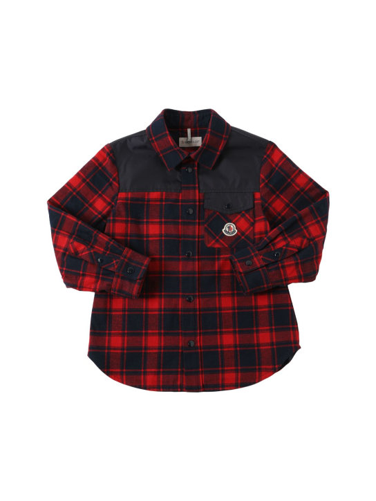 Moncler: 格纹棉质法兰绒衬衫 - 红色 - kids-boys_0 | Luisa Via Roma