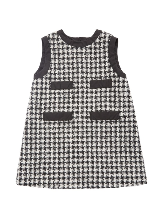 Moncler: Houndstooth wool blend bouclé dress - Siyah/Beyaz - kids-girls_0 | Luisa Via Roma