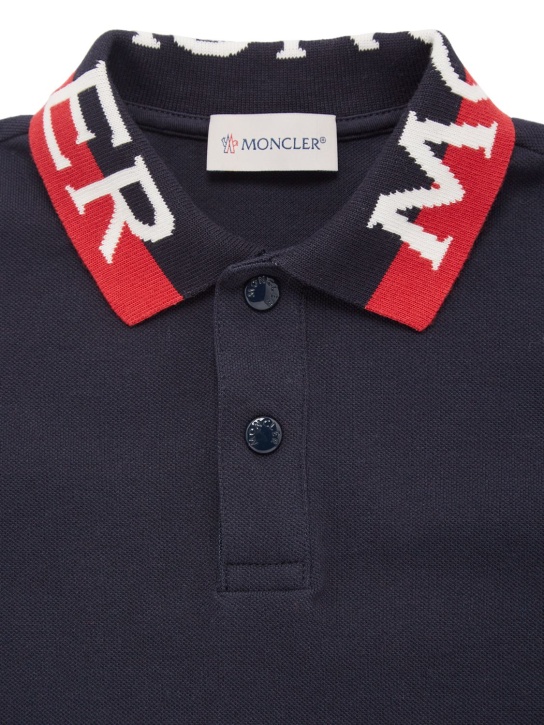 Moncler: Cotton piquet l/s polo shirt - Navy - kids-boys_1 | Luisa Via Roma