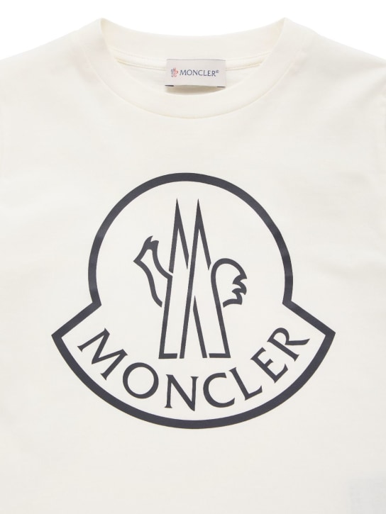 Moncler: Logo棉质平纹针织T恤 - Natural - kids-boys_1 | Luisa Via Roma