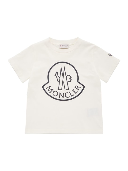 Moncler: T-shirt en jersey de coton à logo - Natural - kids-girls_0 | Luisa Via Roma