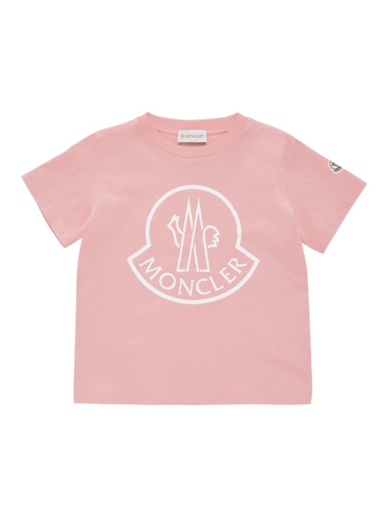 Moncler: 로고 코튼 저지 티셔츠 - 핑크 - kids-girls_0 | Luisa Via Roma