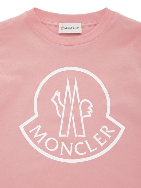 Moncler: Logo棉质平纹针织T恤 - 粉色 - kids-girls_1 | Luisa Via Roma