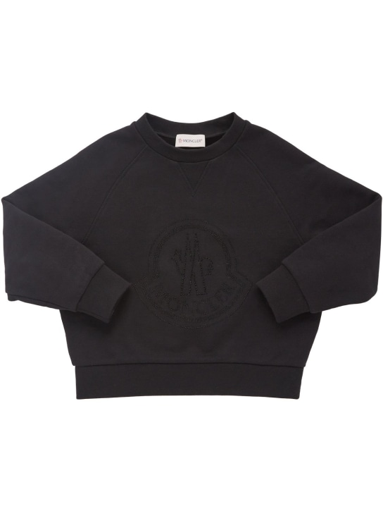 Moncler: Brushed cotton sweatshirt - Siyah - kids-girls_0 | Luisa Via Roma