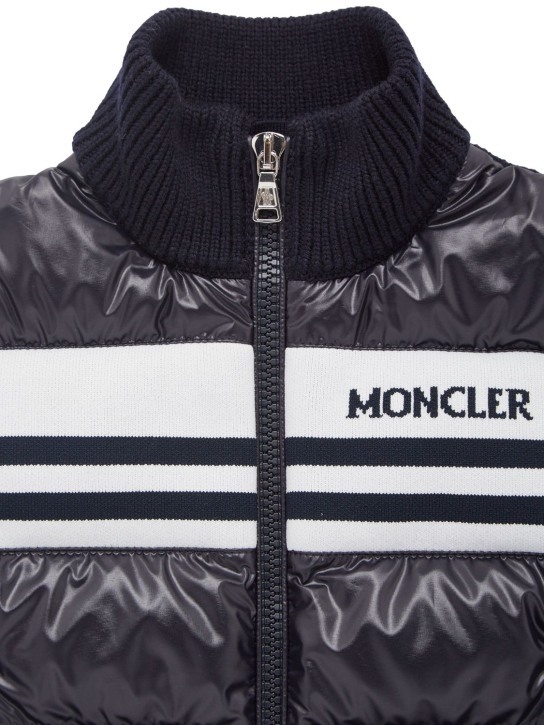 Moncler: Fine wool tricot & nylon down jacket - Dark Blue - kids-boys_1 | Luisa Via Roma