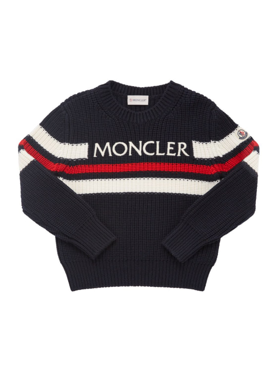 Moncler: Extra-fine wool sweater - Lacivert - kids-boys_0 | Luisa Via Roma