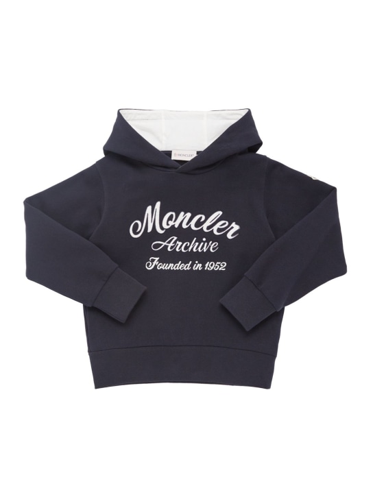 Moncler: Brushed cotton sweatshirt hoodie - Mavi - kids-boys_0 | Luisa Via Roma