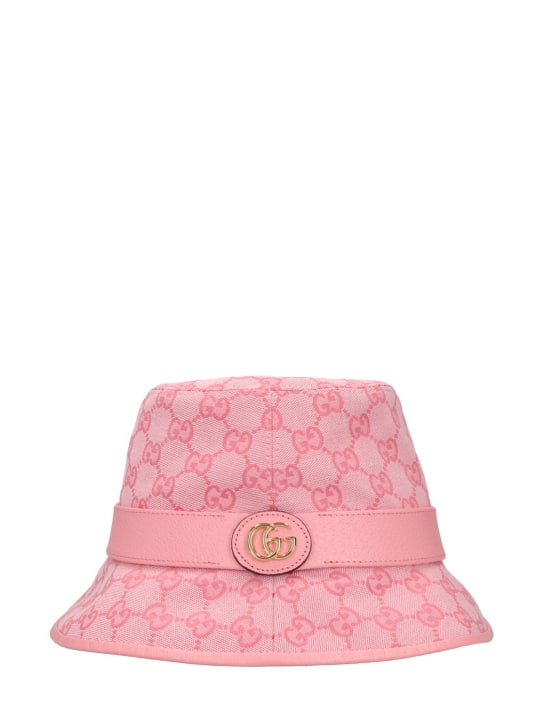 Gucci: Cappello bucket in tela di misto cotone logo GG - Rosa - women_0 | Luisa Via Roma