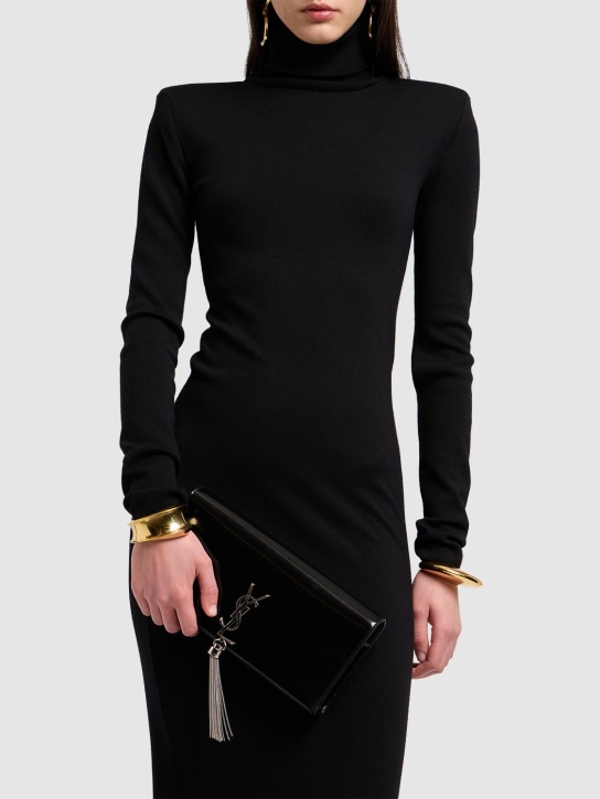 Saint Laurent: Kate brushed leather clutch w/ tassel - Black - women_1 | Luisa Via Roma
