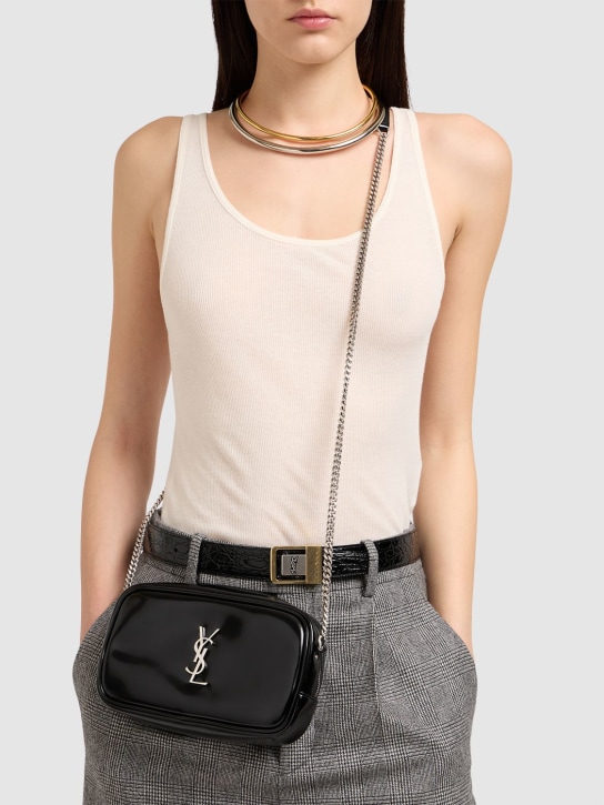 Saint Laurent: Mini Lou shiny canvas shoulder bag - Black - women_1 | Luisa Via Roma