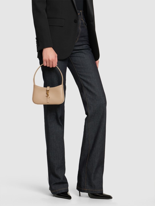 Saint Laurent: Mini Le 5 à 7 leather hobo bag - Dark Beige - women_1 | Luisa Via Roma