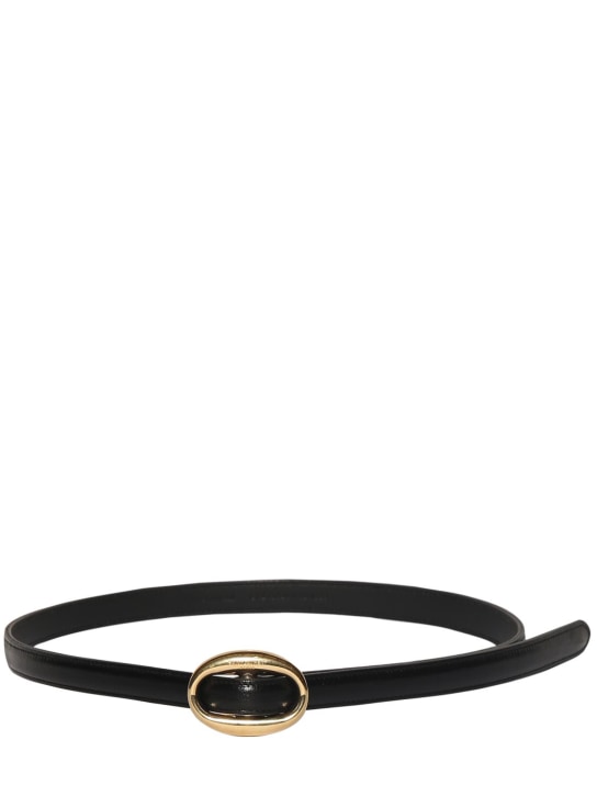 Saint Laurent: 15mm oval buckle leather belt - Black - women_0 | Luisa Via Roma