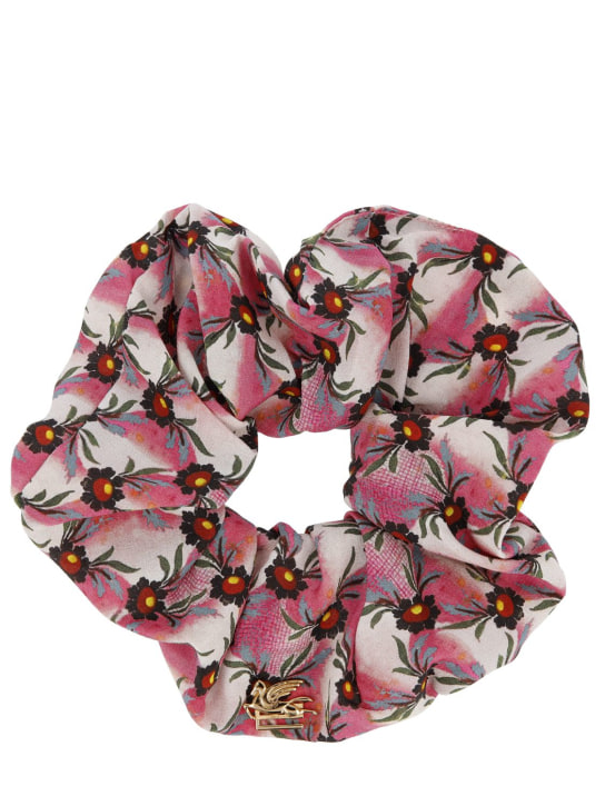 Etro: Printed silk scrunchie - Multi/Pink - women_0 | Luisa Via Roma