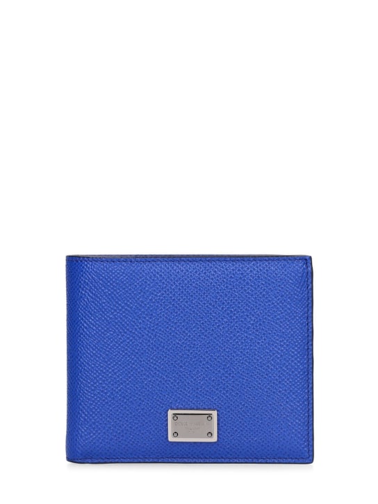 Dolce&Gabbana: Logo plaque leather wallet - Mavi - men_0 | Luisa Via Roma
