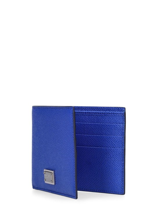 Dolce&Gabbana: Portefeuille en cuir avec plaque à logo - Bleuet - men_1 | Luisa Via Roma