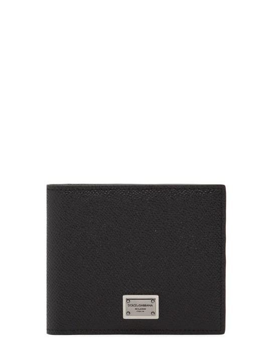 Dolce&Gabbana: Logo plaque leather wallet - Black - men_0 | Luisa Via Roma