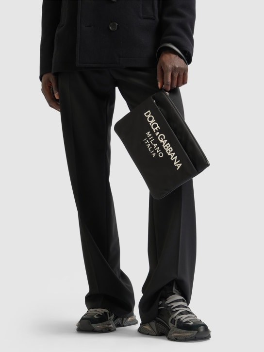 Dolce&Gabbana: Rubberized logo nylon pouch - Black - men_1 | Luisa Via Roma