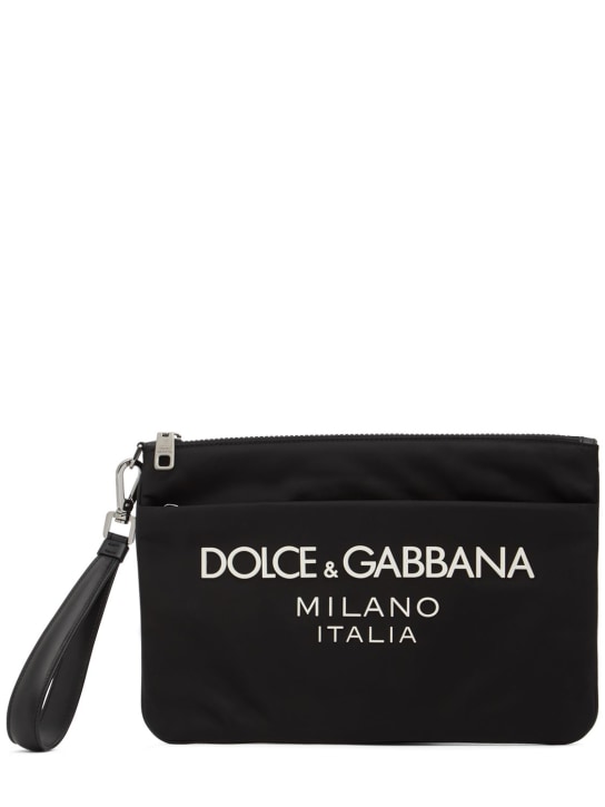 Dolce&Gabbana: Rubberized logo nylon pouch - Siyah - men_0 | Luisa Via Roma