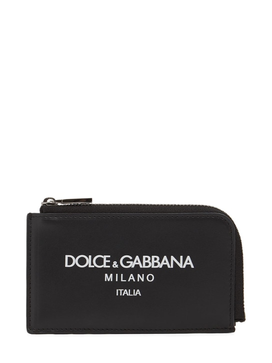 Dolce&Gabbana: Porte-cartes zippé en cuir à logo - men_0 | Luisa Via Roma