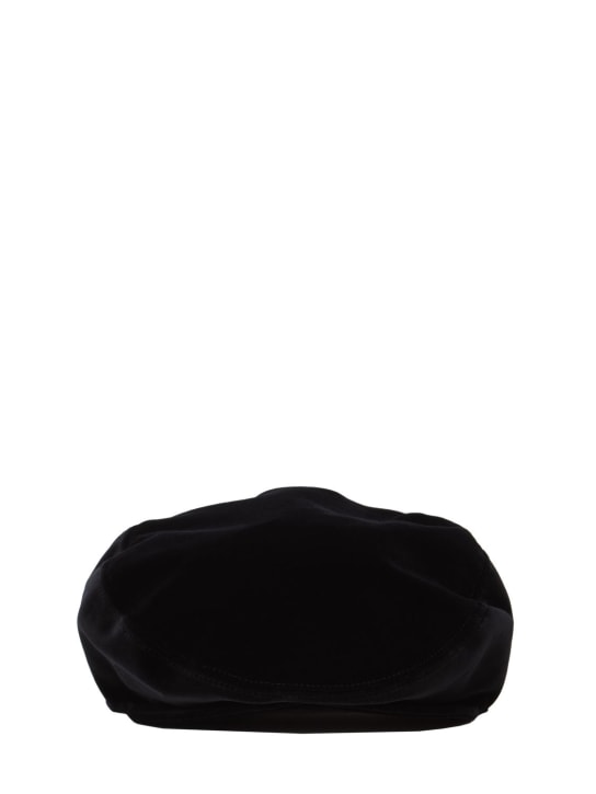 Dolce&Gabbana: Logo饰板天鹅绒平顶帽 - 黑色 - men_0 | Luisa Via Roma