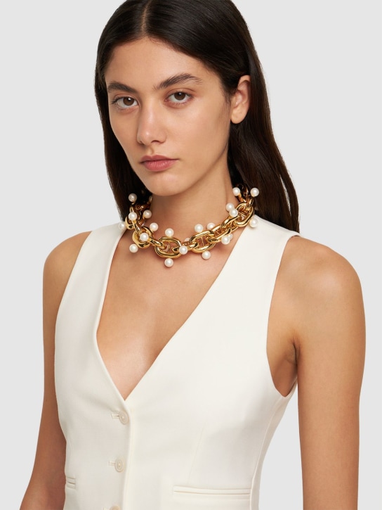 Rabanne: Xl Link collar necklace with faux pearls - Gold - women_1 | Luisa Via Roma
