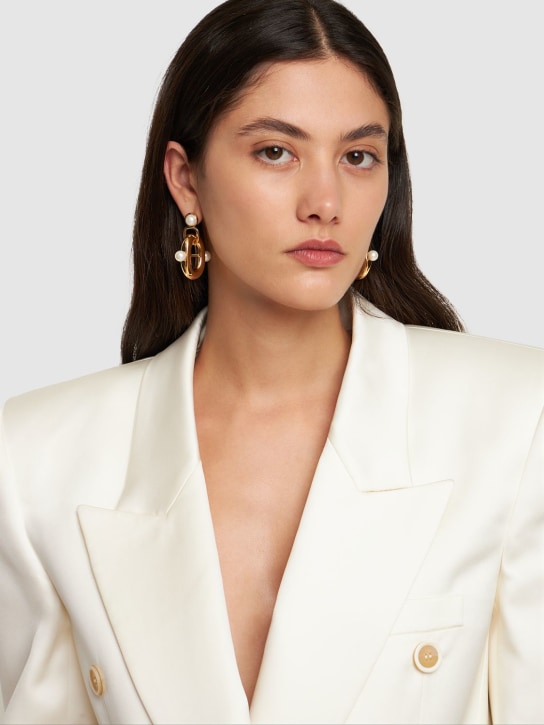 Rabanne: Xl Link double earrings with faux pearls - Gold - women_1 | Luisa Via Roma
