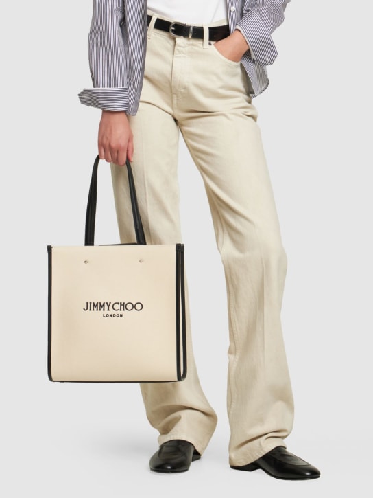 Jimmy Choo: Medium logo tote bag - Natural/Black/S - women_1 | Luisa Via Roma