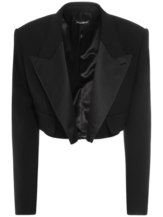Dolce&Gabbana: Wool blend cropped tuxedo jacket - Black - women_0 | Luisa Via Roma