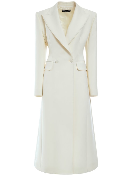 Dolce&Gabbana: 羊毛卡迪双排扣长款大衣 - 白色 - women_0 | Luisa Via Roma