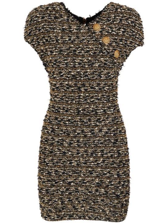 Balmain: Tweed & lurex mini dress - Black/Gold - women_0 | Luisa Via Roma