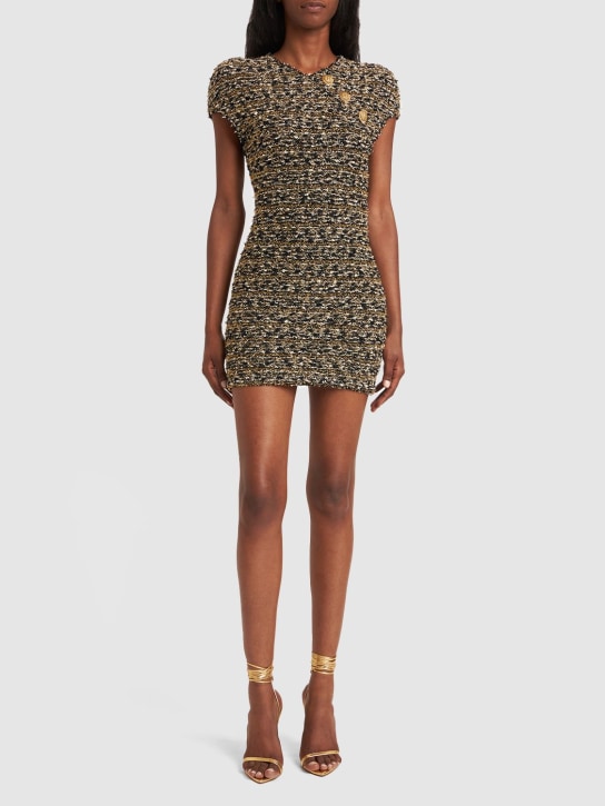 Balmain: Tweed & lurex mini dress - Black/Gold - women_1 | Luisa Via Roma