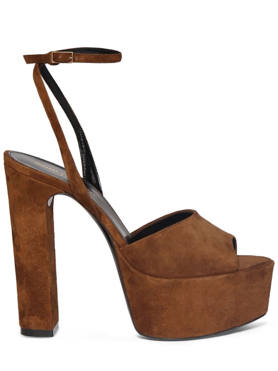 Saint Laurent: 95mm Jodie suede platform sandals - Land - women_0 | Luisa Via Roma