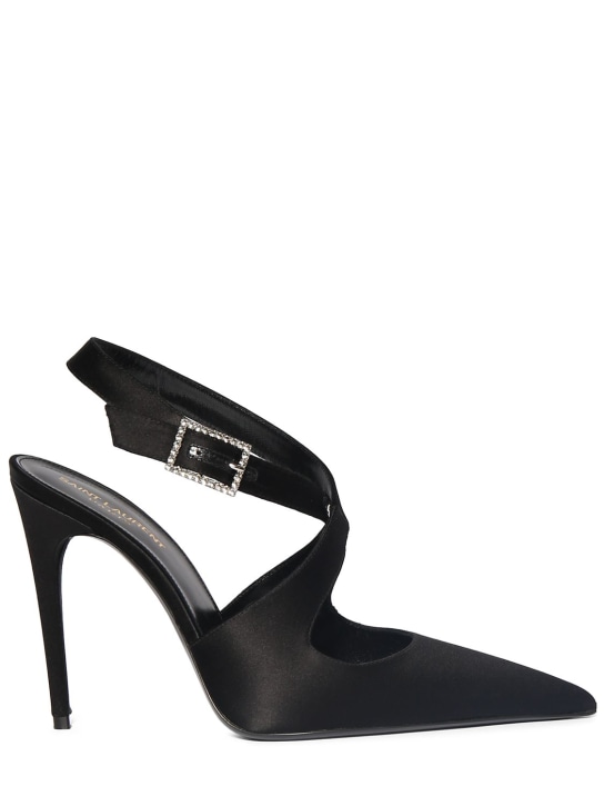 Saint Laurent: Zapatos de tacón destalonados de satén 110mm - Negro - women_0 | Luisa Via Roma