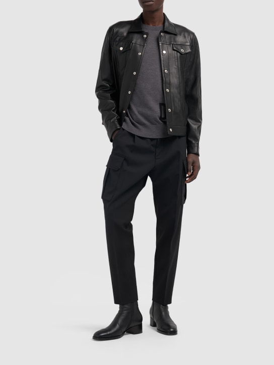 Dsquared2: Dan Jean leather jacket - Black - men_1 | Luisa Via Roma
