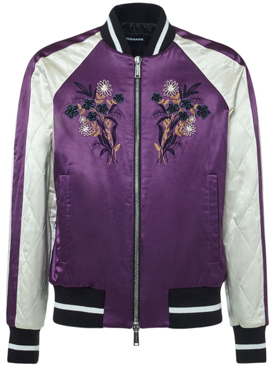 Dsquared2: Embroidered cotton blend zip jacket - Purple - men_0 | Luisa Via Roma