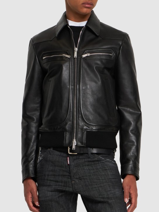 Dsquared2: Vintage-style leather jacket - Black - men_1 | Luisa Via Roma