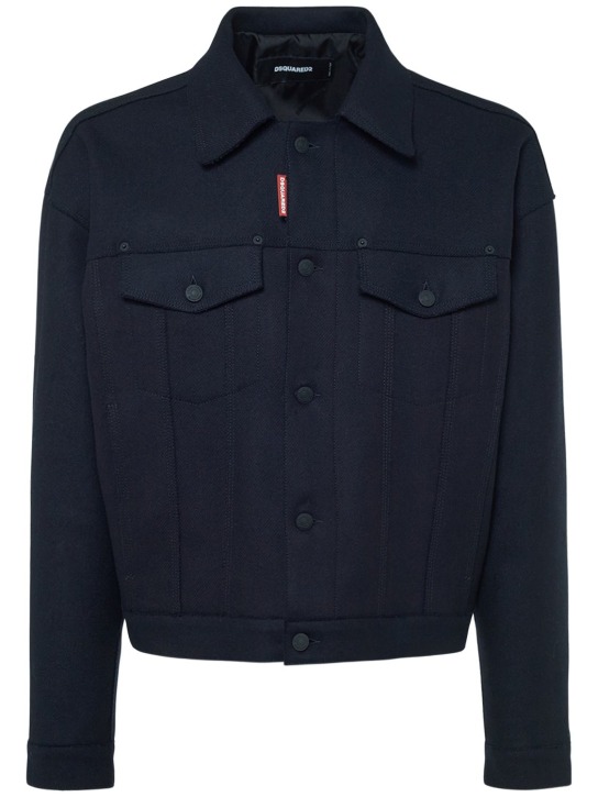 Dsquared2: Jean wool blend jacket - Navy - men_0 | Luisa Via Roma